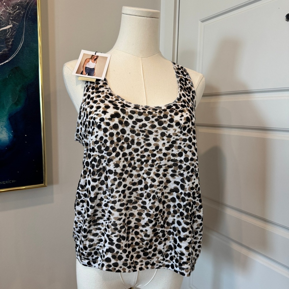 Nation LTD Womens Leopard Print 100% Linen Scoop Neck Tank Top Size Medium NWT
